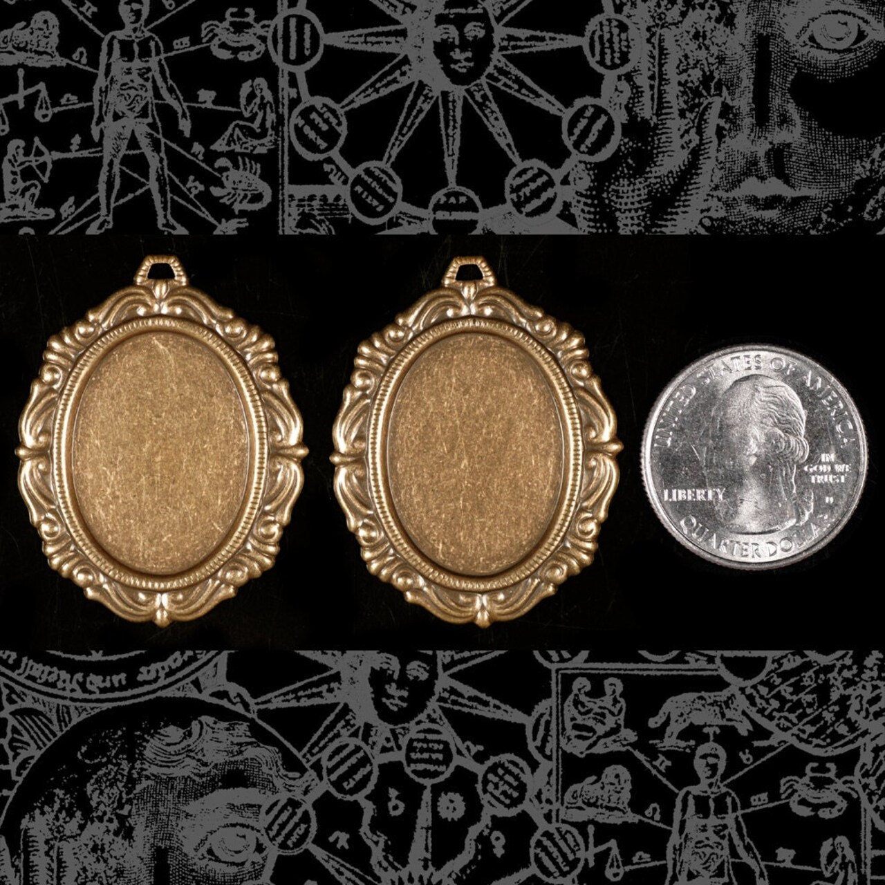 Vintage Swirled Filigree Antiqued Brass Cameo Frames for 24mm x 18mm - Set of Two - AB-F31